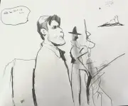Western Men Cowboy Surrealist Figures Arizona Illustration Drawing 11x14 Paper