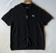 Stussy Crochet Shit Mens Large Cotton Short Sleeve Black Button Up New