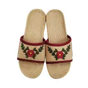 Catzon Ladies Lightweight Linen Summer Beach Shoes Home Silent Slippers-Red