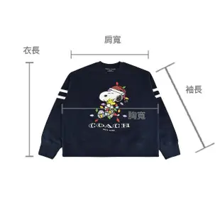 【COACH】COACH Peanuts Snoopy字母LOGO聯名款史努比抱糊塗塌客聖誕燈棉圓領長袖T恤(女款/海軍藍)