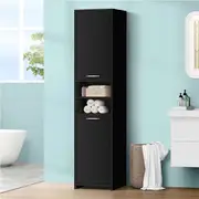 ALFORDSON Bathroom Cabinet Tall Storage Cupboard Slim Furniture Shelf Black