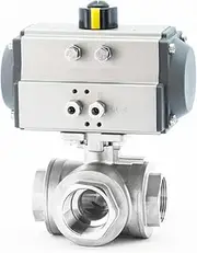 DN40 Three-Piece High Platform Pneumatic Three-Way Ball Valve with Stainless Steel Internal Thread T Type L Type Ball Valve(T Type)