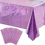 FunnyPars 4 Pack Iridescent Light Purple Plastic Tablecloths Shiny Disposable Laser Rectangle Table Covers Holographic Foil Tablecloth Party Decoration Birthday Bridal Wedding Christmas 54 x 108 Inch