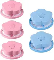Flower Shape 5 Pcs Washing Machine Floating Lint Mesh Bag Hair Filter Net Pouch Home Cleaning Expert.（2Pcs Blue+3PcsPink）