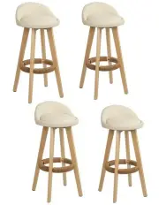 [Artiss] Padded Leather Wooden Bar Stools in Beige