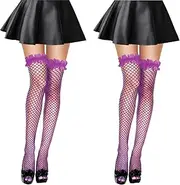 [K BKVAVA] Women's 2 Pairs Thigh High Fishnet Stockings, Thigh High Fishnet Tights, Lace Trim Top Thigh High Stockings