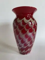 Lundberg Studios Red & Tan Swirl Art Glass Vase 1999 Signed