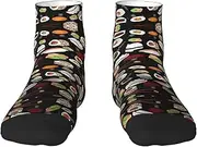 [JBYJBX] Japanese Sushi Black Print Adult Socks Womens Mens Workout Thermal Cozy All-Season Gift Holiday Articles Use