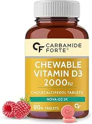 Carba.mide Forte Vitamin D3 2000IU | Vitamin D Tablets for Bone & Immune Health | D3 supplement -Cholecalciferol | Vitamin D3 Tablets for Women & Men | Raspberry Flavour - 90 Tablets