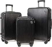 [Aklsvion] Hardside Spinner Luggage Set, 3-Piece, Black, 20/24/28 Inch