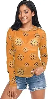 [RPLIFE] Chocolate Cookies Orange Mesh Top Women, Sheer Rave Top S-XXL
