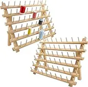 New brothread 2X60 Spools Wooden Thread Rack/Thread Holder Organizer with Hanging Hooks for Embroidery Quilting and Sewing Threads