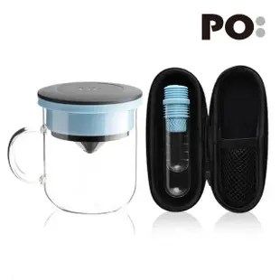 【PO:】咖啡泡茶兩件組(咖啡玻璃杯350ml-黑藍/試管茶格-藍)