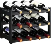 Bamboo Wine Storage Rack Cabinet Shelf Countertop Kitchen,3-Tier 12 Bottles