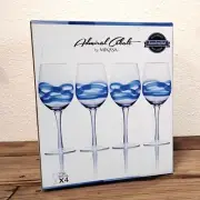 NIB 4 Set Mikasa Admiral Cobalt Blue Swirl Stemmed Wine Glasses 17 oz. 9 1/4"