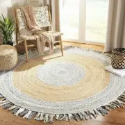Rug 100% Natural Jute Cotton handmade reversible carpet living modern area Rugs
