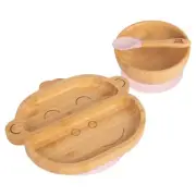 3pc Tiny Dining Beige Bamboo Monkey Baby Feeding Set with Suction Cup