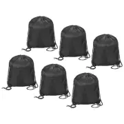6Pcs 13x16.5" Polyester Drawstring Bag Gym Backpack Bulk Cinch Sack Black