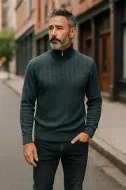 Pure Wool Half Zip Jumper 8155 Cedar Green