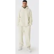 Mens Ecru Tall Borg Oversized Hooded Tracksuit