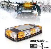 Wireless Battery Beacon Strobe Light White Amber Rechargeable, 17-Flashing Mode, High Low Brightness, 48pcs Led, Roof Top Hazard Flash Warning Lights for Vehicles Trucks Snow Plows Postal Mail ATV UTV