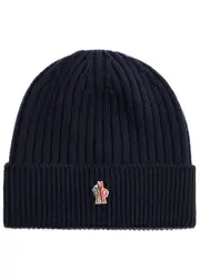 Moncler Grenoble Ribbed Logo Wool Beanie - Navy ONE SIZE