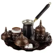 Turkish Greek Arabic Coffee Making and Serving Full Set with Cups, Saucers,