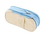Minimalist Style Pencil Bag Large Capacity Canvas Classic Pocket Pen Pencil Case for School-Light Blue