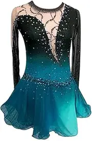 [JRUIA] Girls' Professional Figure Skating Competition Wear Black Red Halo Dyeing Ice Skating Dresses Gymnastics Crystal