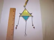 NEW REAL STAINED GLASS STAR WITH DANGLING BEADS AND STAR SUNCATCHER/ORNAMENT