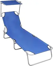 vidaXL Folding Sun Lounger with Canopy Outdoor Garden Chaise Lounge Recliner Sunbed Daybed Relaxing Sofa Seating Blue Aluminium