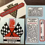 Tecumseh Engine 8-hp decal HH80 Kart Mini Bike Go Kart Flags Set 4