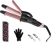 JYfeel 2 in 1 Flat Iron Curling Iron in One, Travel Hair Straightener and Curler Dual Voltage Mini Straightener Curler Combo with 1 Inch Ceramic Plate Rose Gold