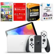 Nintendo Switch White OLED Console + Pikmin 4 + NSO 1 Year Family Membership