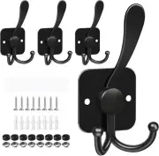 Coat Hooks Matte Black Adhesive Coat Tri Hooks Wall Mounted 3 Prong Coat Hanger