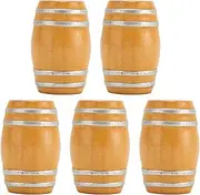 Miniature Wooden Beer Barrel, 5pcs 1:12 Camphorwood Wooden Beer Barrel Dollhouse Decoration Vintage Design Miniature Wine Barrel for Christmas Birthday Gift Dollhouse Collectors