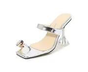 Women's High Heel Slide Open-Toe Sandals Stiletto High Heeled Sandals-silvery