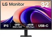 32U631A-B 32” QHD IPS Monitor with USB-C, sRGB 99% (Typ.), 100Hz Refresh Rate Reader Mode, Flicker Safe, Tilt Adjustable Stand, LG Switch app