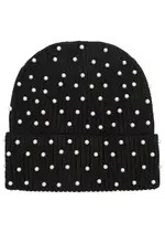 Lele Sadoughi Black Faux Pearl-embellished Ribbed Beanie ONE SIZE