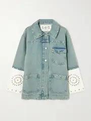 [Sea] Sea - Liam Studded Two-tone Denim Jacket - Mid denim - small small Blue