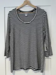 New Chicos Touch of Cool Stripe Scoop Tee Classic Navy Size 3 XL NWT Rayon Span