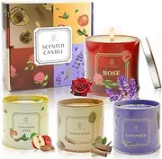 Scented Candles 4 Pack Soy Wax Long Lasting Rose Lavender Sandlawood Apple Fragrance Gifts for Women Mother's Day Thanksgiving Day Christmas Day