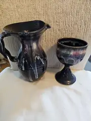 Dan Lasser Studio Art Pottery Pearl Demi Pitcher And Goblet Signed OOK