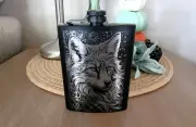 Liquor Hip Pocket Flask With Funnel, Engraved Spirit Wolf Art Booze Drink Gift
