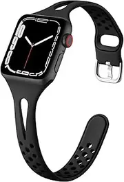 [HAYONLIY] Silicone Bands Compatible with Apple Watch Band 38mm 40mm 41mm 42mm 44mm 45mm 46mm 49mm,Soft Breathable Sport Thin Slim Narrow Strap for iWatch Series 10/9/8/7/6/5/4/3/2/1/SE/Ultra Women Men