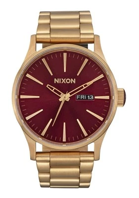 Nixon Sentry Gold Stainless Steel Red Dial Unisex Watch A356-5094 NWT