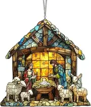 Nativity Sun Catcher - Colorful Nativity Light Catcher | Acrylic Colorful Christmas Nativity Window Ornaments | Hand-Painted Christmas Parties Wall Art for Thanksgiving Or Christmas Decor