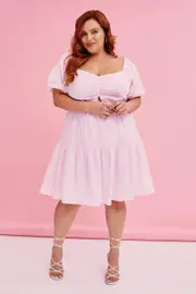 Pink Mini Dress Short Sleeve Keyhole Cotton