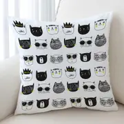 Cool Black and White Cat Faces Cushion Cover
