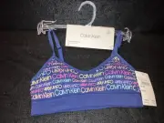 CALVIN KLEIN Seamless Bralette Girls Training Bra S 6-6X NAVY Spandex-Nylon New